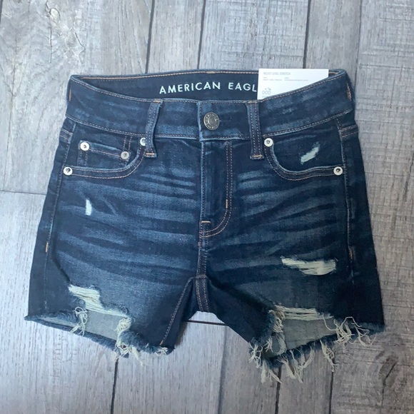 dark wash midi shorts